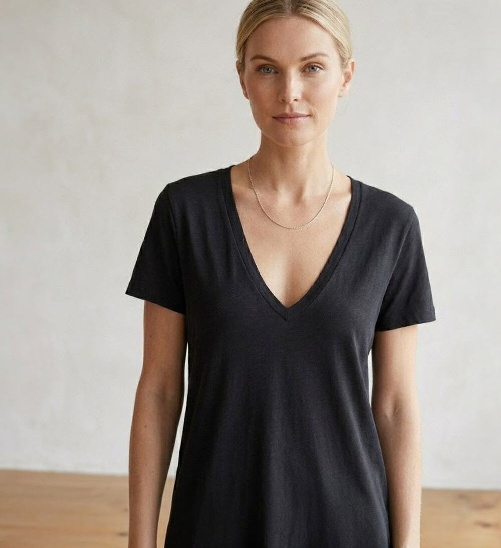 Standard James Perse Womens Size 2 Black V-Neck Short Sleeve Basic T-Shirt Tee